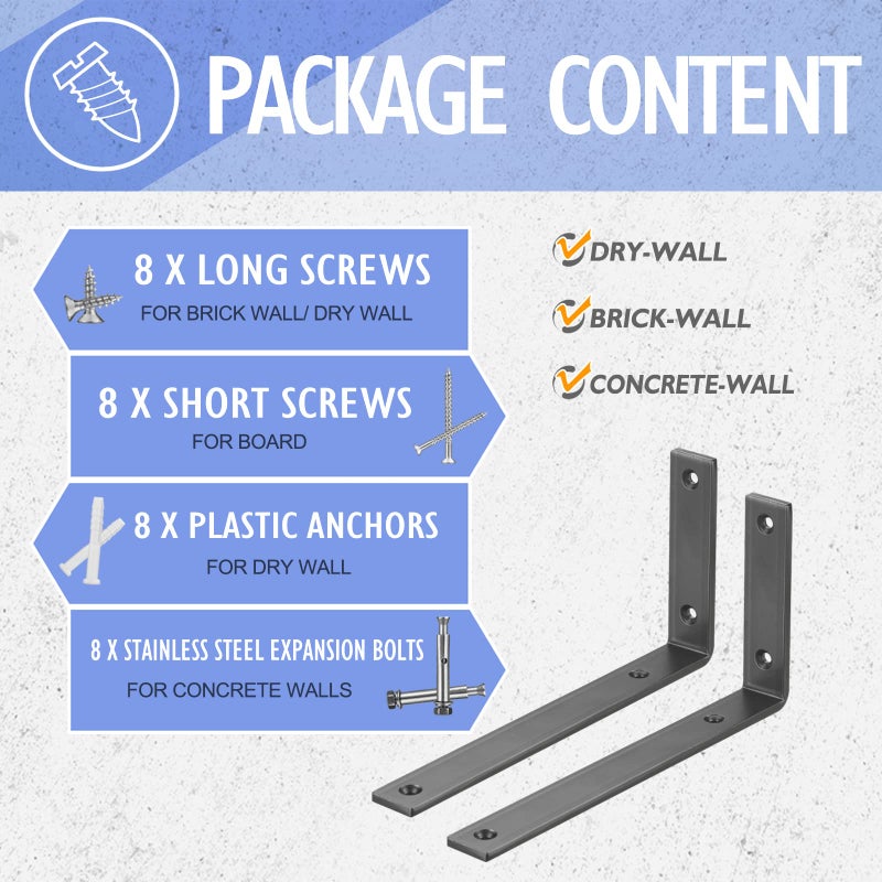 CLT CLETING CLT Black Shelf Bracket, 8    X 4.3    Quarter Inch (1/4"") Thick- Max Load: 440 lb Rustic Industrial Modern Farmhouse Heavy Duty Cold Rolled Steel Bracket for Table Bench, Space Saving DIY, Pack of 4 - Image 5